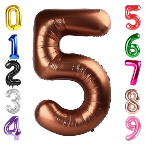 Image of 40 Inch Brown Number 5 Balloon Birthday Party Decorations for Men & Women