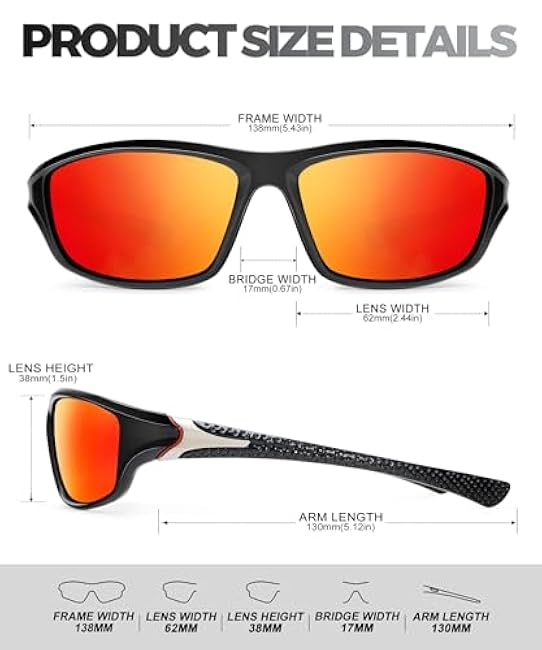 Polarized-Sunglasses-Men Sports Mens-Sunglasses: Sun-Glasses with UV400 Protection for Driving Golf Fishing Running