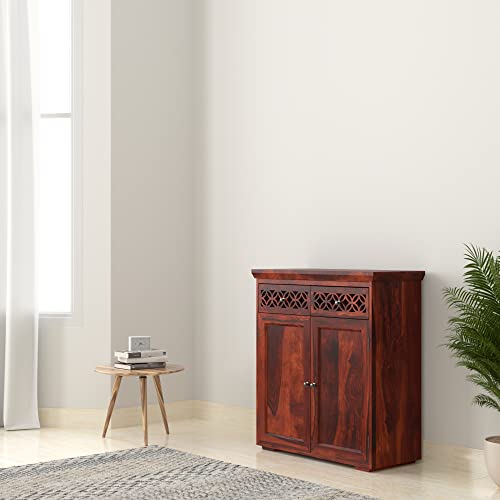 Image of SHIKHA WOOD CRAFT Solid Sheesham Wood Sideboard Cabinet with 2 Doors and 2 Drawers Storage | Wooden Kitchen Cabinet, Crockery Unit, Dining Room Organizer, Living Room Storage Furniture (Honey Finish)