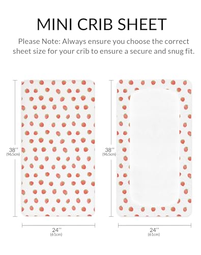Image of Mini Crib Sheets for Baby Boy Girl 2 Pack, Neutral Mini Crib Mattress Sheet 24 inch x 38 inch, Muslin Nursery Bedding Soft and Breathable Comfort (Strawberry & Pale Pink)