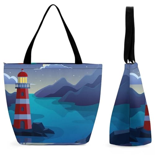 Sac de shopping pour voyage phare maritime grand sac à main épaule femme