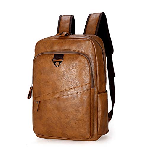 Men Backpack Waterproof PU Leather Travel Bag Man Large Capacity Teenager Lt Brown