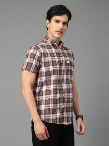 Image of Majestic Man Men's Slim Fit Premium Pure Cotton Plaid Check Half Sleeve Casual Shirt