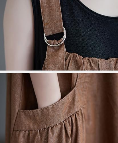 Image of Women's Casual Loose Denim Dress Sleeveless Adjustable Straps Denim Jumper Dress with Pockets