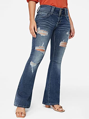 Flamingals Low Rise Ripped Bootcut Wide Leg Jeans for Women Stretchy Denim Pants4