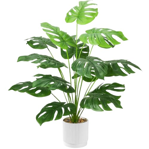 Laelfe 71 cm Planta Artificial Monstera en Maceta, 18 Hojas Planta Falsa Palmera Tropical para Interiores Exteriores Hogares Oficinas Jardines Dormitorio Mesas Escritorios