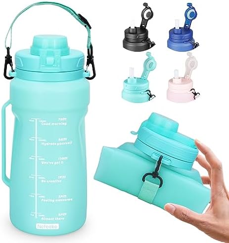 Nefeeko Collapsible Water Bottles, 52oz(1.5L) Reusable Collapsible Water Bottle for Travel Leakproof, BPA Free Foldable Silicone Water Bottles with Straw for Traveling Sport Gym Camping Hiking
