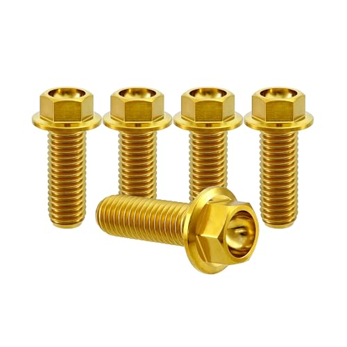 Image of Rison Titanium Flanged Hex Head Bolt M6x1.0x10mm 6AL4V Aerospace Grade Ti Bolt Gold Pack of 5