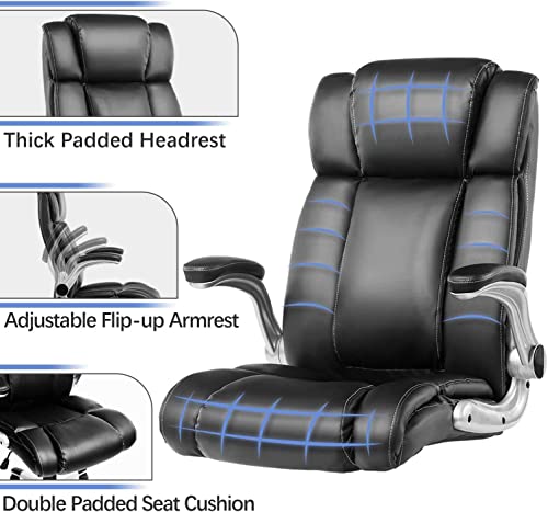 Kcream Executive Office Chair Pu Leather With Flip-Up Arms, Desk Chair Swivel Task Chair With Lumbar Support, Adjustable Height/Tilt, 360-Degree Swivel, 300Lb Weight Capacity #TOP2