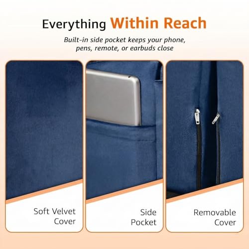 Image of Amazon Basics Foam Lapdesk Pillow for Laptop, Ergonomic Laptop Table Pillow for Bed, Sofa & Floor, Adjustable Height & Side Pocket, Portable Lap Desk for Work from Home, Study & Travel - Navy Blue