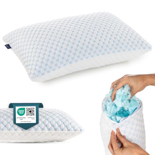 Alkamto Verstellbares Gelkissen – 73x48cm Kühlendes Memory Foam Kopfkissen mit Doppelseitigem Ice Silk & Viskose Bezug – Ideal für Rücken-,...