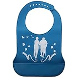 IMIKEYA Babero para Adultos de Silicona Grande, Porta Saliva Ajustable para Personas Mayores, Delantal Reutilizable para Comidas, Fácil de Limpiar, Color Azul