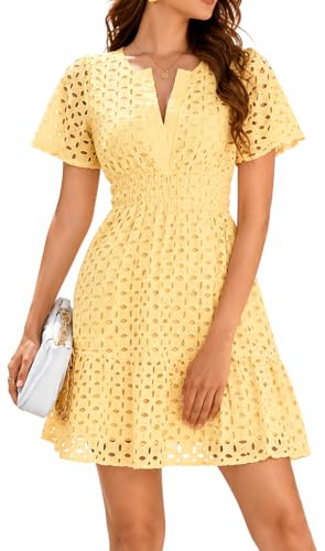 Image of INR Dress for Women Elastic Waist Hollow Out Embroidered A Line Casual Fashion Skirt Beach and Prom Cocktail Party Dresses