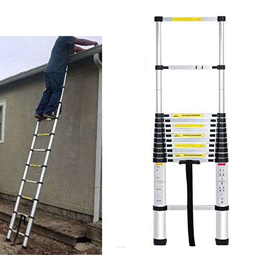 Aluminum Ladder Telescoping Extension Foldable 12.5Ft With 330Lb Load Capacity 13 Steps Retraction, 330Lb Max Load #TOP21