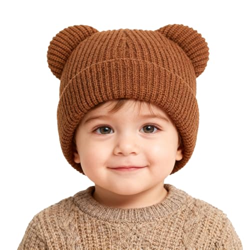 AYPOW Baby Beanie Wintermützen mit Süße Bärenohren, Weich...