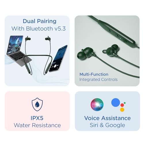Image of boAt Rockerz 109 Bluetooth Neckband with 40 hrs Playback,ENx Technology, Beast Mode (60ms), Magnetic Buds, Dual Pairing, ASAP Charge, IPX5 Water Resistance(Fern Green)