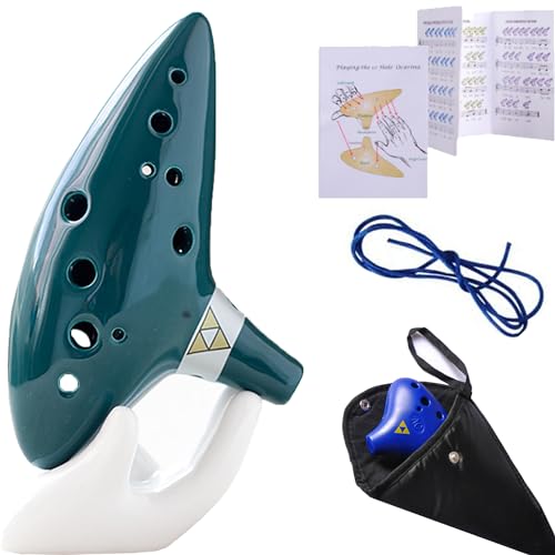 WSNDM Ocarina, 12 Hoyos Alto C Ocarina, Leyenda de Zelda Ocarina of Time, Flauta Instrumento, con Soporte, Bolsa Protectora, Cordón de Cuello y Instrucciones, para Principiantes (Verde)