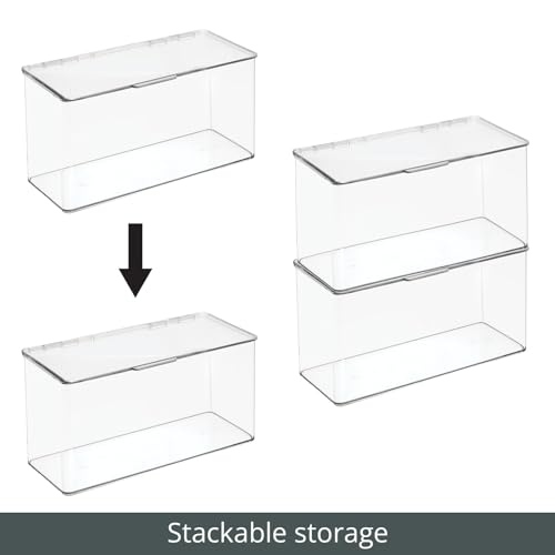 mDesign Plastic Stackable Playroom/Gaming Storage Organizer Bin Box with Hinged Lid for Drawer or Cabinet - Organize Electronics, Crayons, Games, Blocks, Toys, Lumiere Collection - 2 Pack - Clear - Image 6