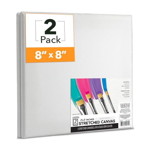 ArtSkills Stretched Canvases for Painting 8x8 Canvas Painting Supplies for Artists Blank Canvas Pack 2-Pack