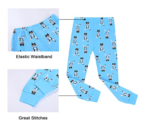 Benaive Easter Pajamas for Boys, Bunny Pjs for Boy Cotton Pajama, 2-Piece Children Pants Set (Rabbit, Blue & Grey, 2T) - image 5