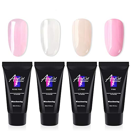4 Pcs Polygel Nail Glitter Extension Gel, Quick Poly Gel Slip Solution? Nail Art Design Enhancement Varnish with Liquid Builder?Slip Solution Nail Art Salon at Home Beginner DIY Acrylic (30ml 4Colors)