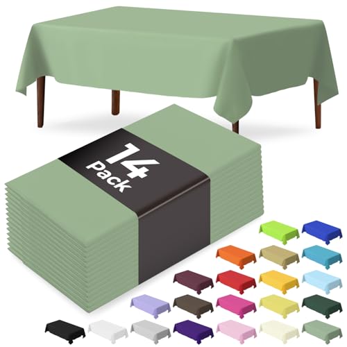 JSQBSECL 14 Pack Sage Green Plastic Table Cloth 54in x 108in Disposable Rectangle Plastic Table Cover for Parties (Sage Green, 54" X 108" Rectangle) by JSQBSECL - Used condition - US$13.05