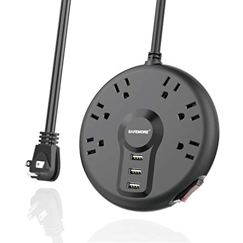 SAFEMORE Travel Power Strip with USB,6-Outlets and 3 USB Charger(3.1A/5V),6.5Ft Long Extension Cord
