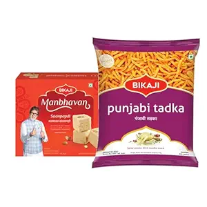 Soan-Papdi - Manbhavan 1000g and Punjabi Tadka 200g Combo of 1200g (42.33Oz) – Authentic Indian Snacks Family Pack | Crunchy Namkeen, Party Mix, Bar Snacks & Tea-Time Treats