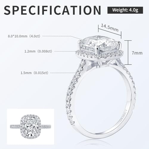 4CT Cushion Cut Moissanite Engagement Halo Rings for Women D Color VVS1 925 Sterling Silver Ring Gift for Wedding Anniversary Promise Ring3