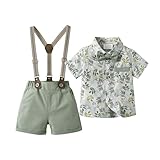 Boarnseorl Baby Boys Gentleman Shorts Sets,Infant Shirt + Shorts + Bow Tie + Suspenders Outfits,9-12M