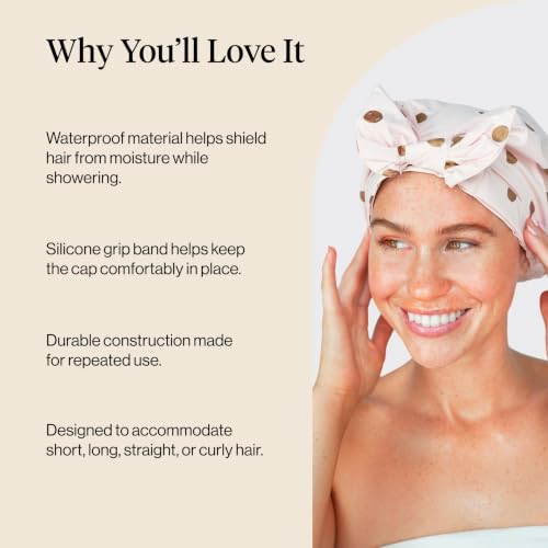 Image of Kitsch Luxury Large Shower Cap for Women - Blush Dot | Shower Caps for Women Reusable Waterproof - Non-slip, Comfortable Quick-dry Hair Shower Cap for All Hair Types