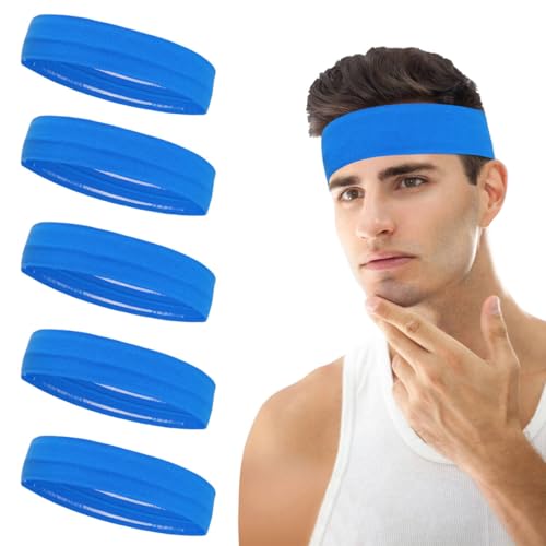 ONEYE Blue Workout Headbands Non Slip,Moisture Wicking Sweatband,5PCS
