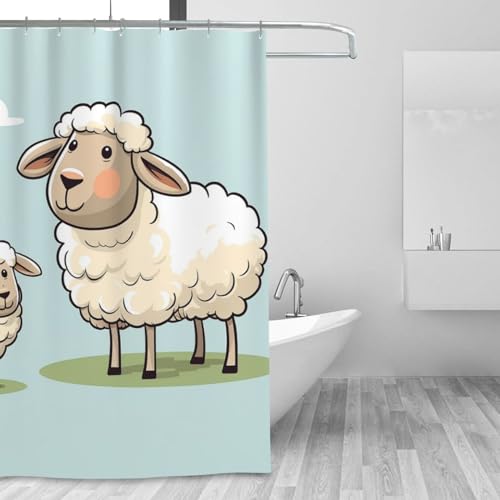 Rideau de douche imperméable contre les moisissures tissu lavable motif mouton - 7
