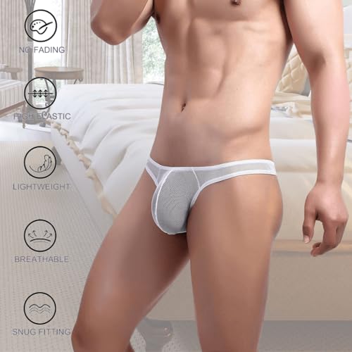 Men's Sexy Jockstrap Underwear Thong Mesh Bikini Briefs with Enhancing Pouch See through Underpants Low Rise Panty4