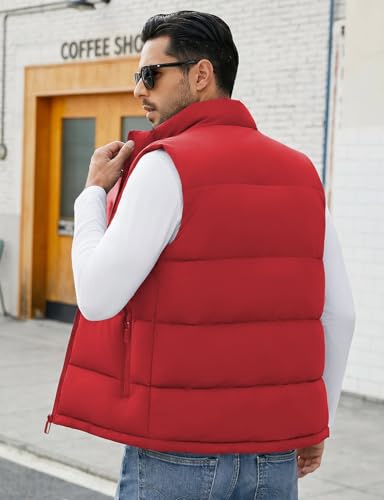 Image of WHN Men's Casual Puffer Vest Lightweight Full Zip Up Work Sleeveless Jacket Stand Collar Outerwear with 3 Pockets