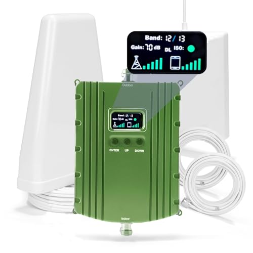 Image of Cell Phone Booster for Home & Office,Up to 5500Sq Ft,Cell Phone Signal Booster for Band 2 /25 / 4 /66 / 5 /12 / 17 /13 with All U.S. Carriers,Boosts 5G 4G LTE, FCC Approved (Light Green)