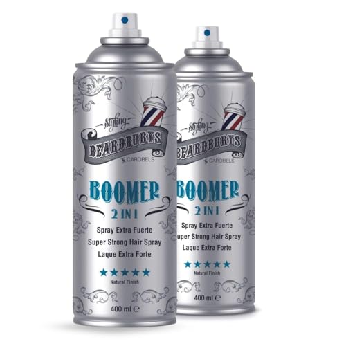 Beardburys HairSpray 2 en 1 Boomer Laca Profesional para el Pelo Hombre, Mate con Fijación Extra Fuerte, 2 Acabados Concentrado y Nebulizado, sin C.F.C - 400ml