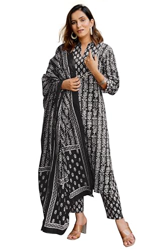 Image of MIRCHI FASHION Pure Cotton Women Straight Batik Print & Mirror Work Kurti Set with Dupatta and Pant