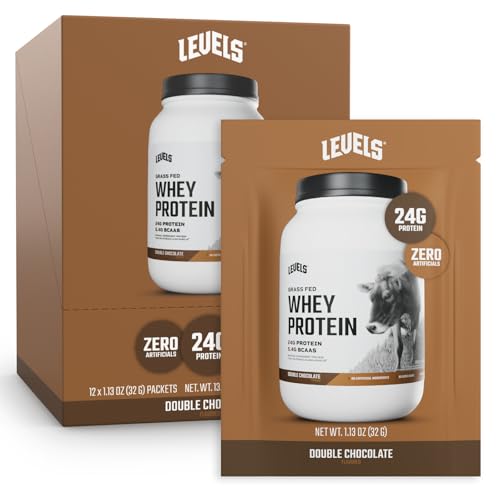 Image of Levels Grass Fed Whey Protein Powder, No Artificials, 24G of Protein, Double Chocolate, 12 Count
