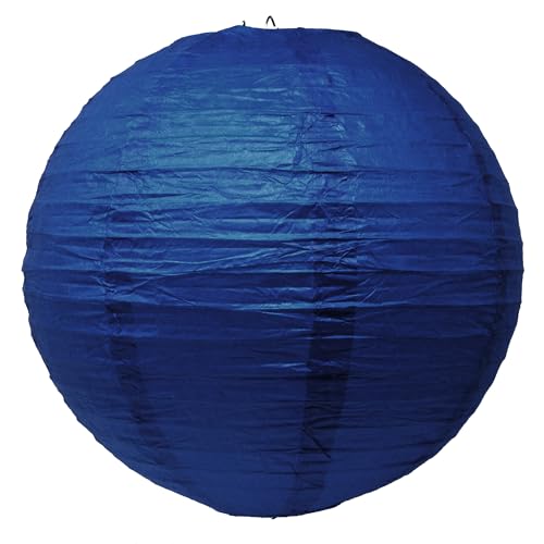 Image of Mudra Crafts 12 Inch Round Chinese Navy Blue Paper Lanterns Hanging Decor | 10 PCs, Reusable, Indoor Outdoor Decorative Lamp Shade, for Ceiling, Wedding, Shower, Party, Festival, Home Decoration