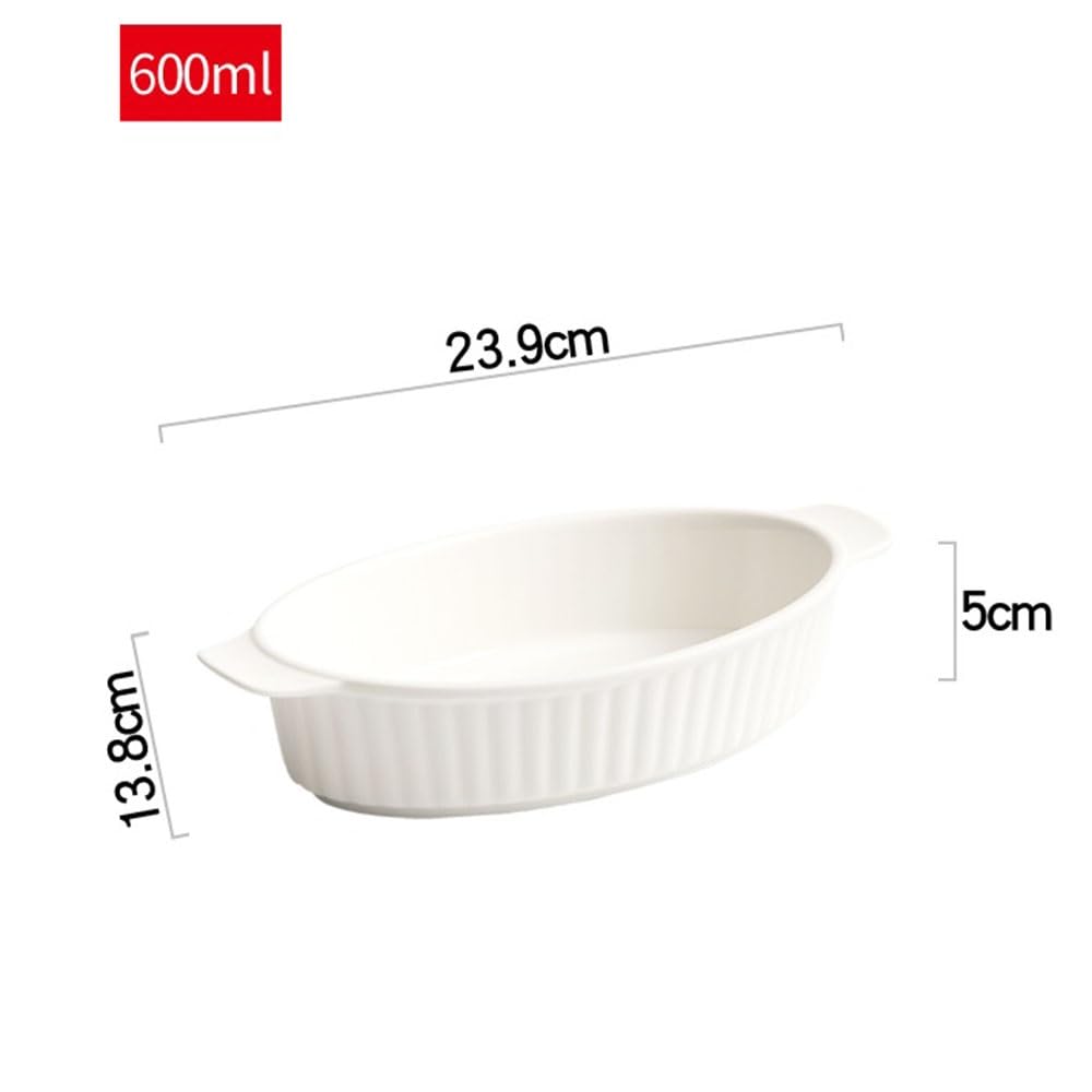 Naczynie do pieczenia 9,5-calowa, 600 ml, biała, ceramiczna miska do pieczenia, owalna, z podwójnym uchwytem, ​​do piekarnika mikrofalowego Zapiekanka