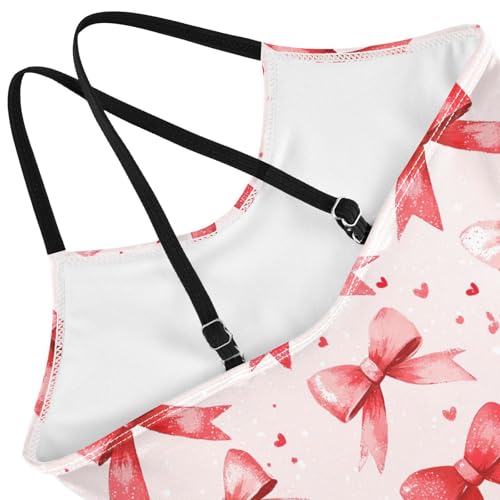 Pigsaly Girls One Piece Swimsuits Coquette Ribbon Bow Watercolor Kids Cross Back Swimwear Beach Sport Bathing Suit 3T4