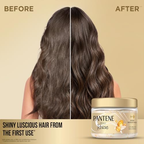 Image of Pantene Bond Repair Mask 300ml, with 10000 Melting Pro-Vitamin B5 Pearls, Reverses up to 3 years of hair damage, Visible damage repair in 1 use. Helps rebuild broken hair bonds at molecular level