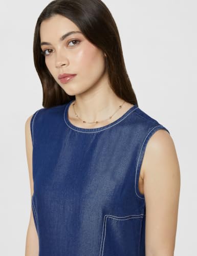 Image of Amazon Brand - Symbol Women's Cotton Tencel Denim A-Line Dress | Sleeveless, Round Neck, Midi Length, Back Zip (Available in Plus Sizes)