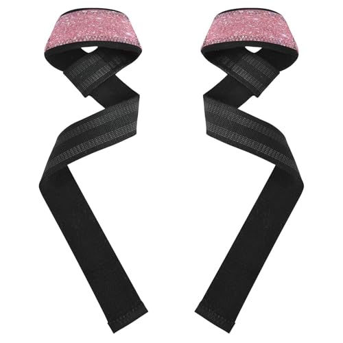 Nander Rose Gold Glitter Wrist Straps for Weightlifting,Lifting Straps with Neoprene Cushioned Wrist Padded and Anti-Skid Silicone for Strength Training,Bodybuilding,Deadlifting