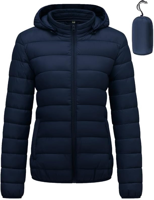 KVE Women's Hooded Packable Ultra Light Coat Warm Short Puffer Jacket