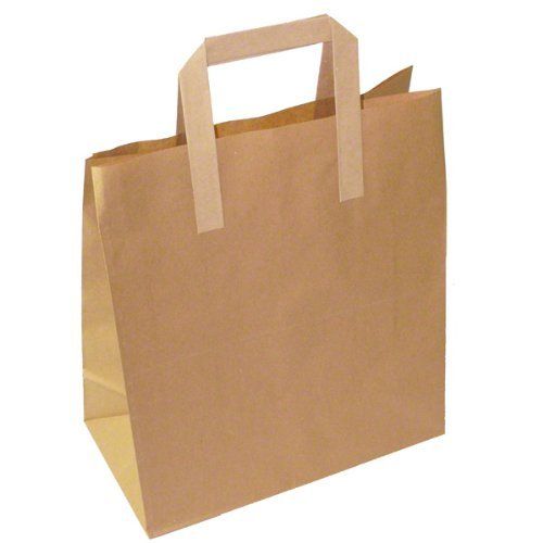 Large Brown Paper Carrier Bags with Paper Handles - 250mm x 140mm x 300mm (pack of 50)