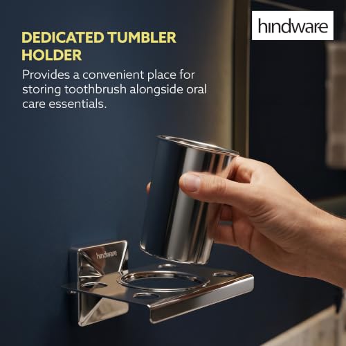 Image of Hindware Stelo Tooth Brush Holder for Bathroom | Superior Stainless Steel | Mirror Like Chrome Finish | Corrosion Resistant Toothbrush Holder | Dimension (mm): 125 * 112 * 99 | 1-Year Warranty