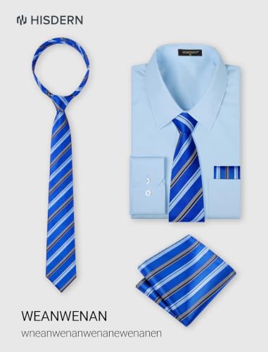 Image of HISDERN Mens Dress Shirt with Tie Pocket Square Set Classic Button Down Shirt Matching Tie Long Sleeve Shirts