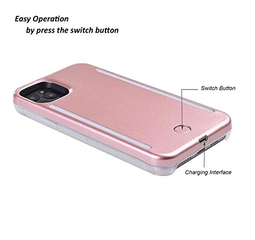 Qwifey Selfie Light Up Case For Iphone 12 Pro Max 6.7 Inch,Led Double Light Case With Back And Front Dual Rechargeable Luminous Light Phone Case For Iphone 12 Pro Max(6.7 Inch Only) (Rose Gold) #TOP2